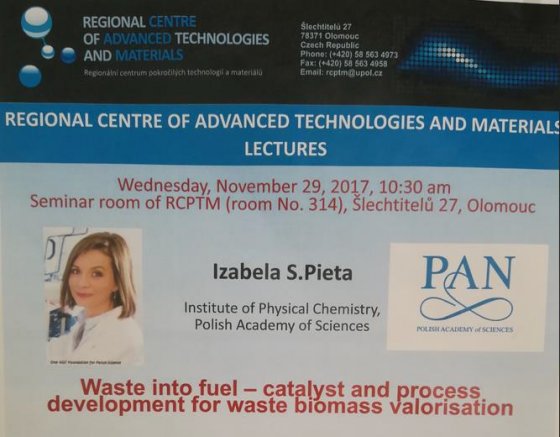 Dr. Izabela S.Pieta lecture at Regional Centre of Advanced Technologies and Materials